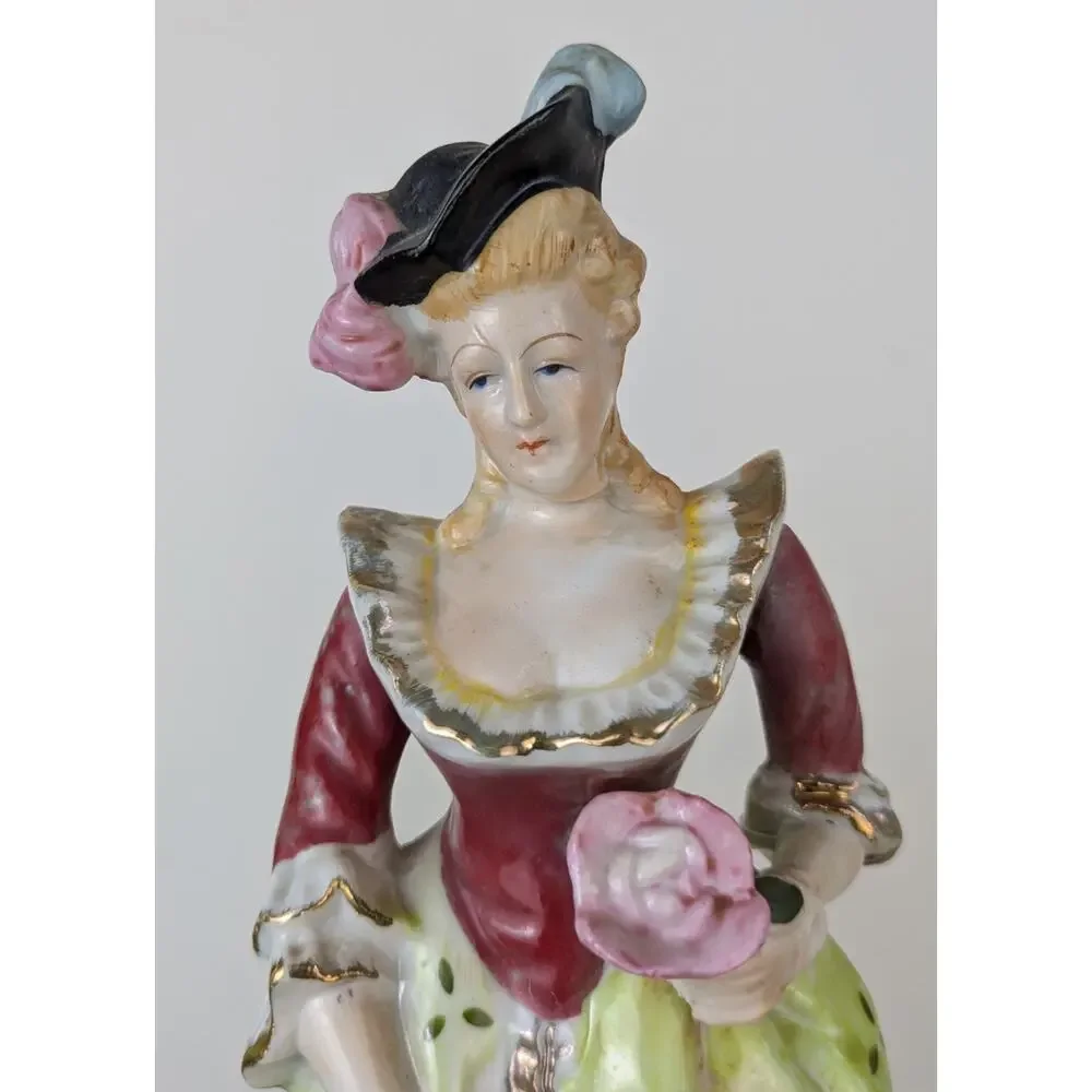1950s Vintage Japan Victorian Couple Figurines Man Woman Hand Painted Porcelain